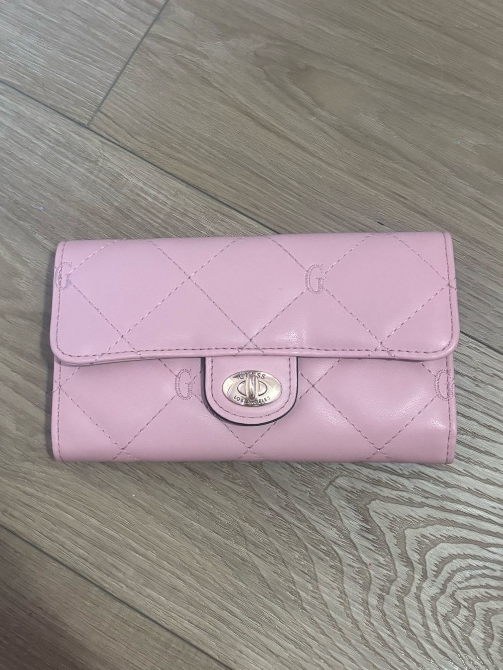 GUESS Pink Quilted Greenberry SLG Slim Clutch Wall